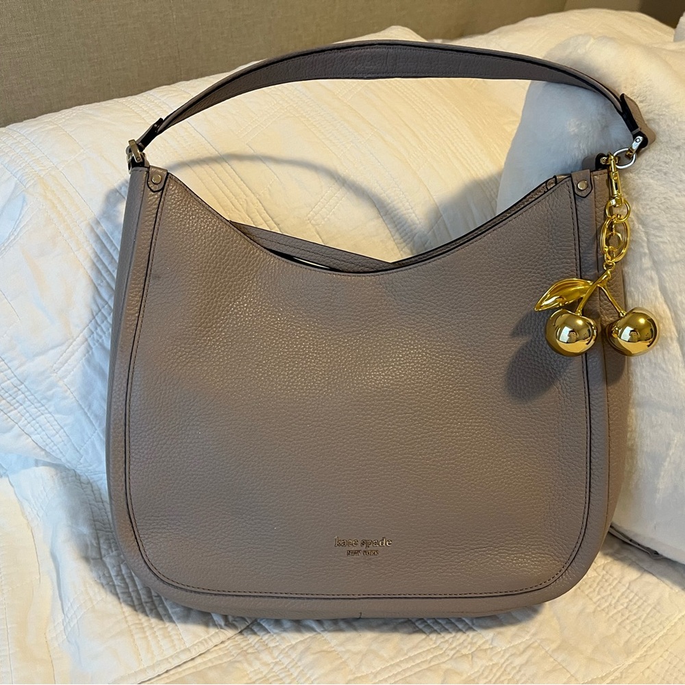 Kate Spade Gray Shoulder Bag with Gold Charm